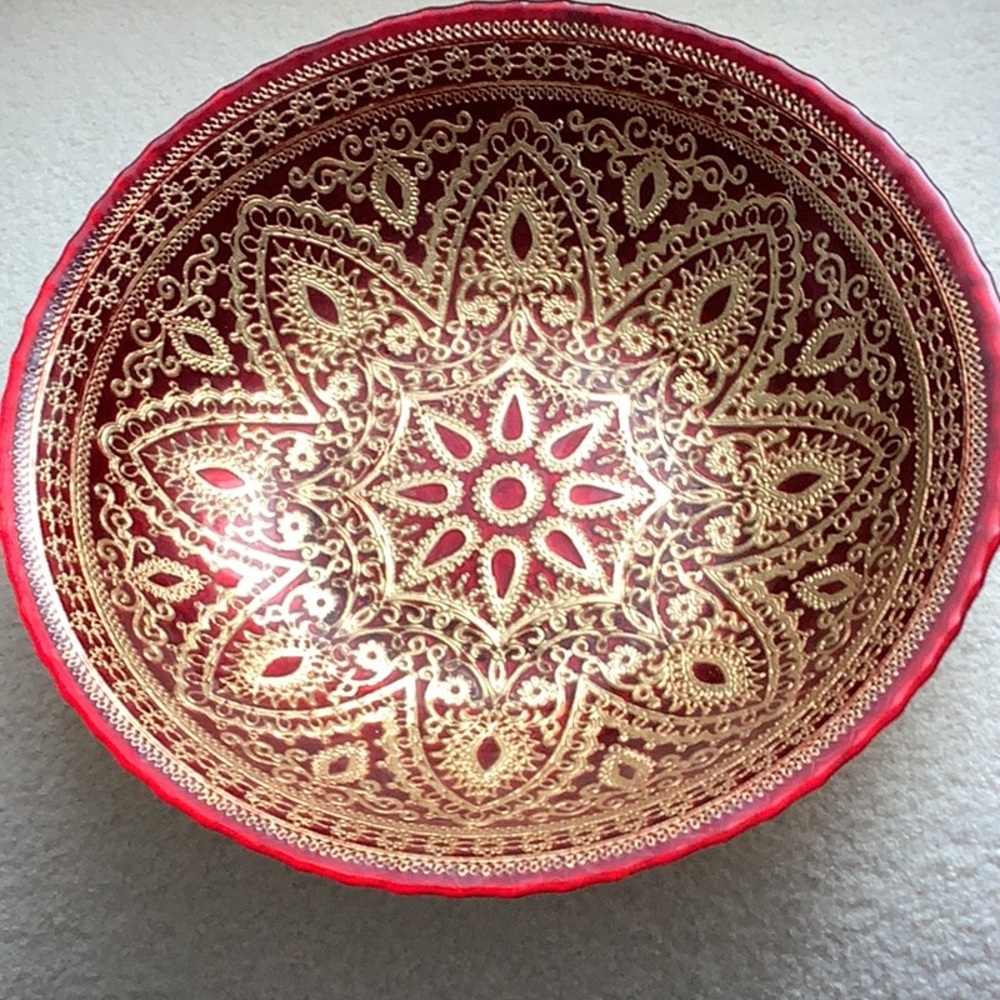 Large, Stunning Red and Gold Accent Bowl -
